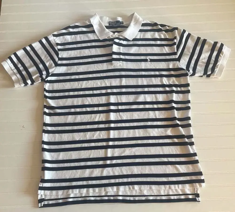 Polo by Ralph Lauren Striped Polo Shirt White Black 3XB Big